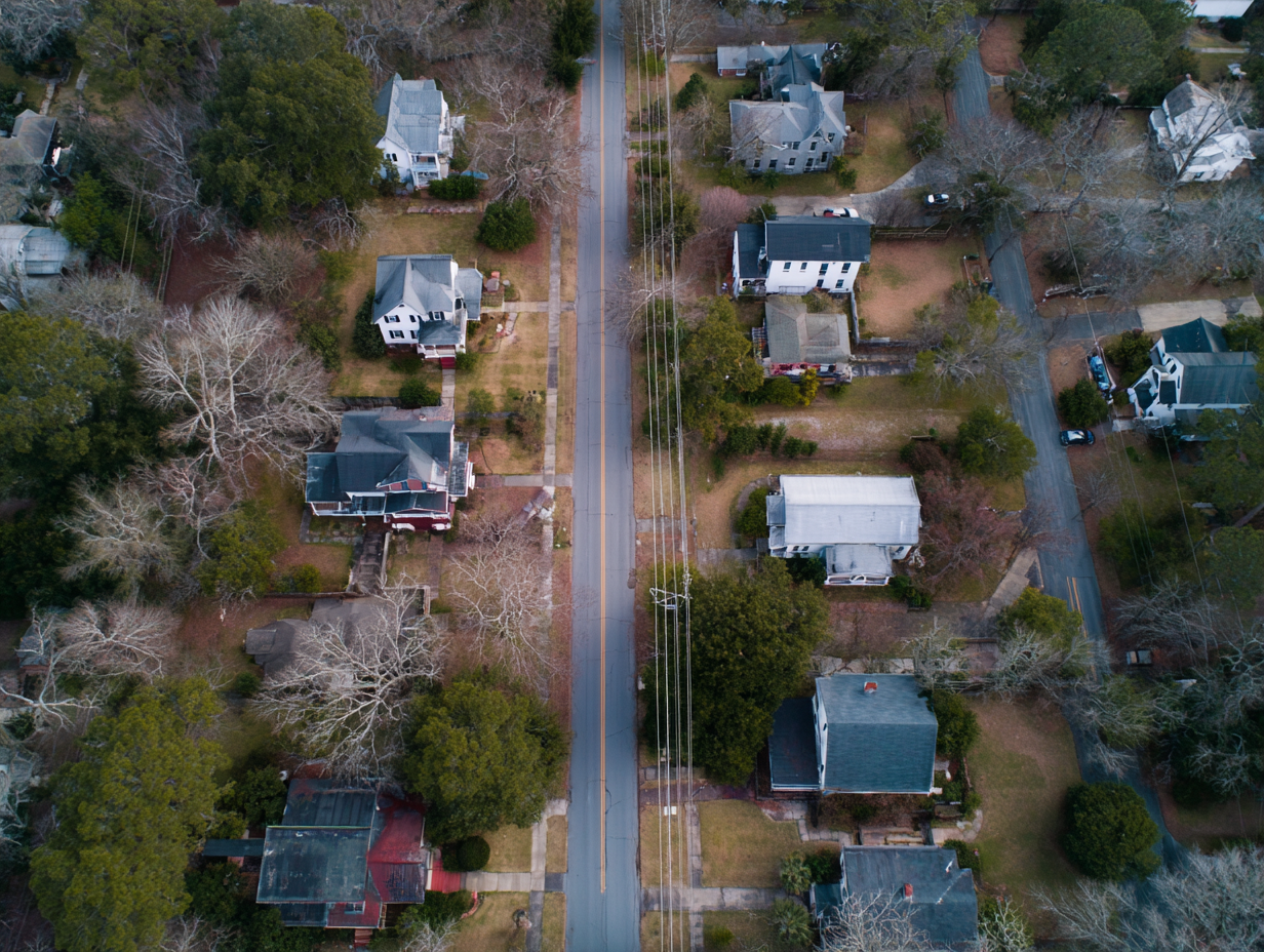 Huntsville Alabama residential neighborhood with rooftops